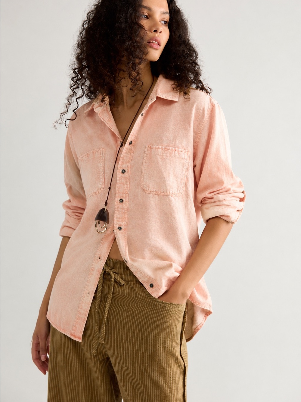 175. Washed Pink Button-Up Women's Shirt